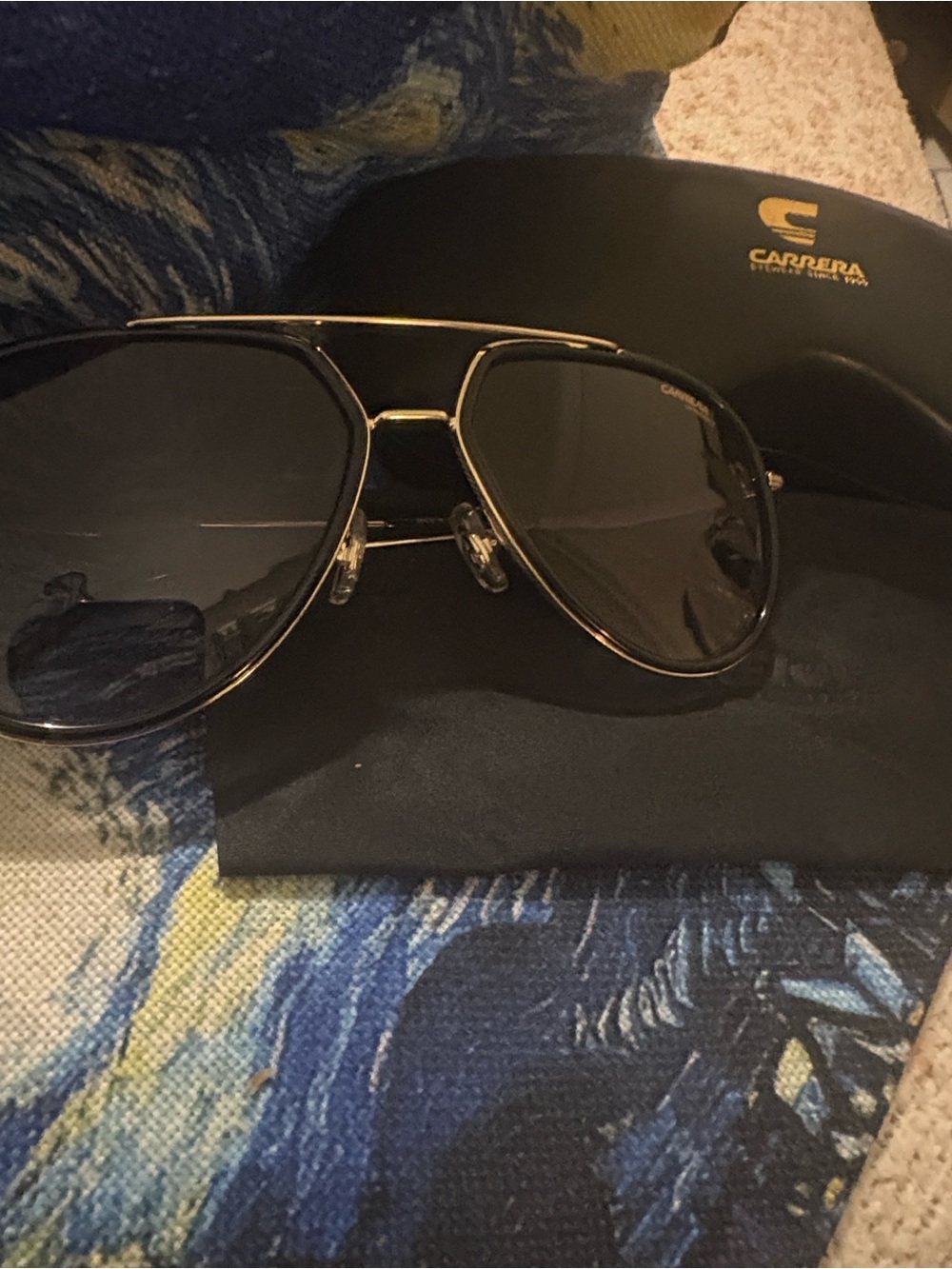NWOTS Carrera Black Aviator / EyewearCase with Gold Logo.